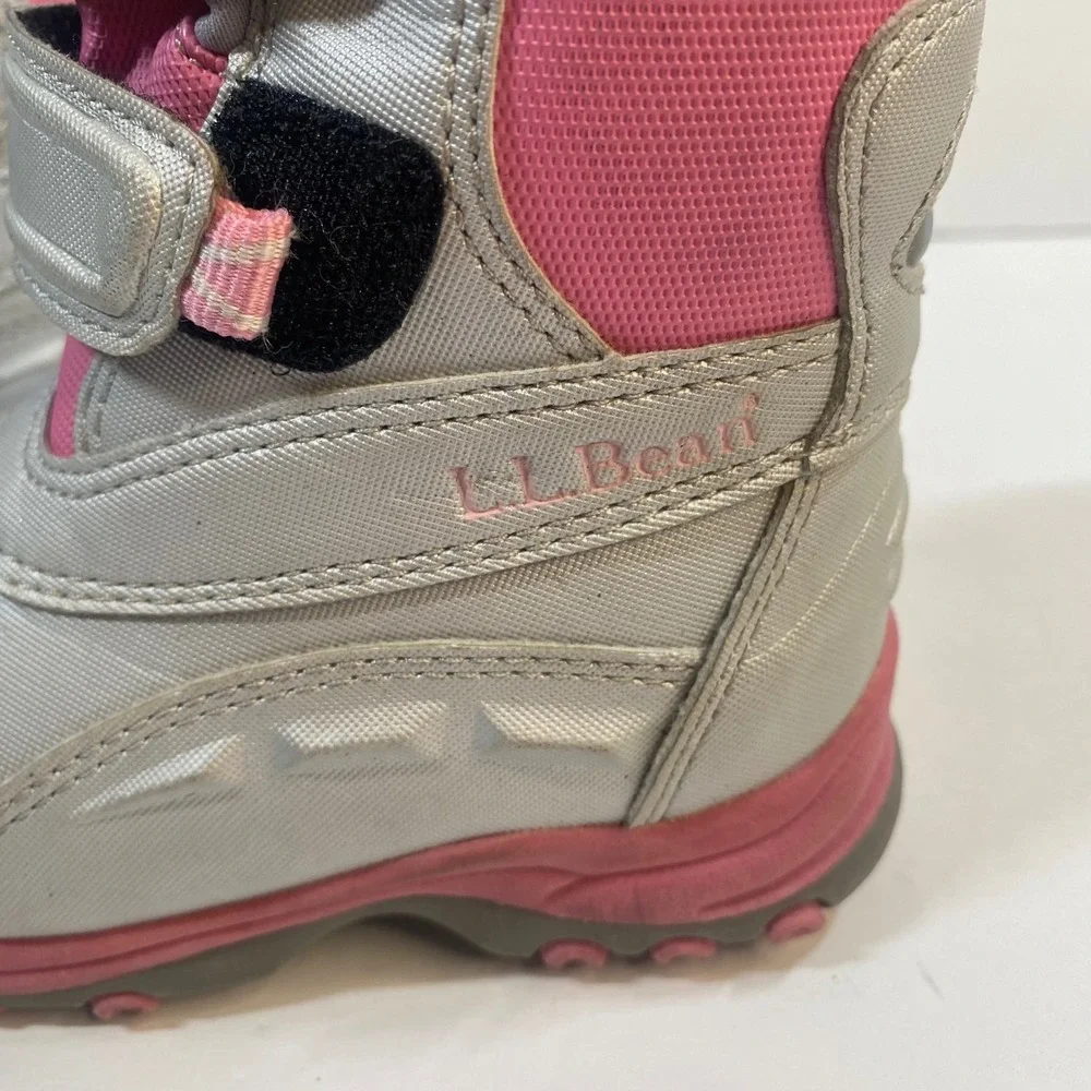 L.L.Bean‎ Snow Boots Toddler Girls Size 7 Silver Pink Hook Loop Insulated Winter